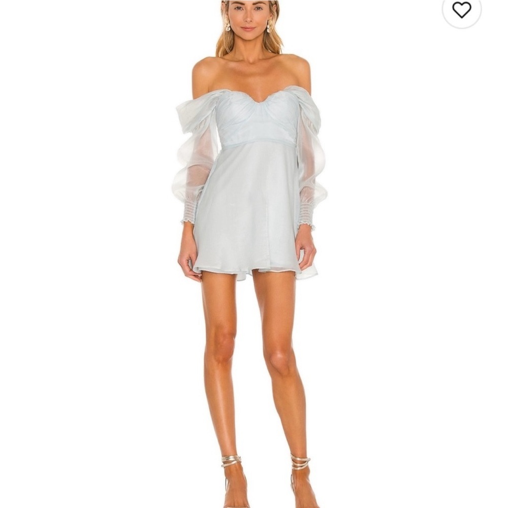 House of Harlow 1960 Light Blue Off-Shoulder Mini Dress